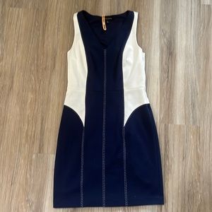Cynthia Steffe navy and white V neck sleeveless dress
